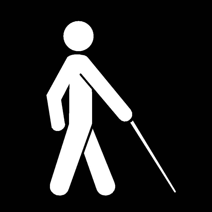 blind person walking with white cane